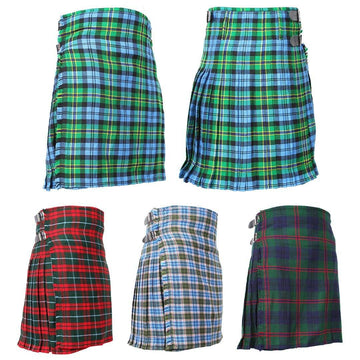 Super Acrylic Wool 13oz Scottish Tartan Kilts 8 Yards With Box Pleats 24" Regular Drop Fringed Apron 3 Metal Buckles Leather Straps - biznimart
